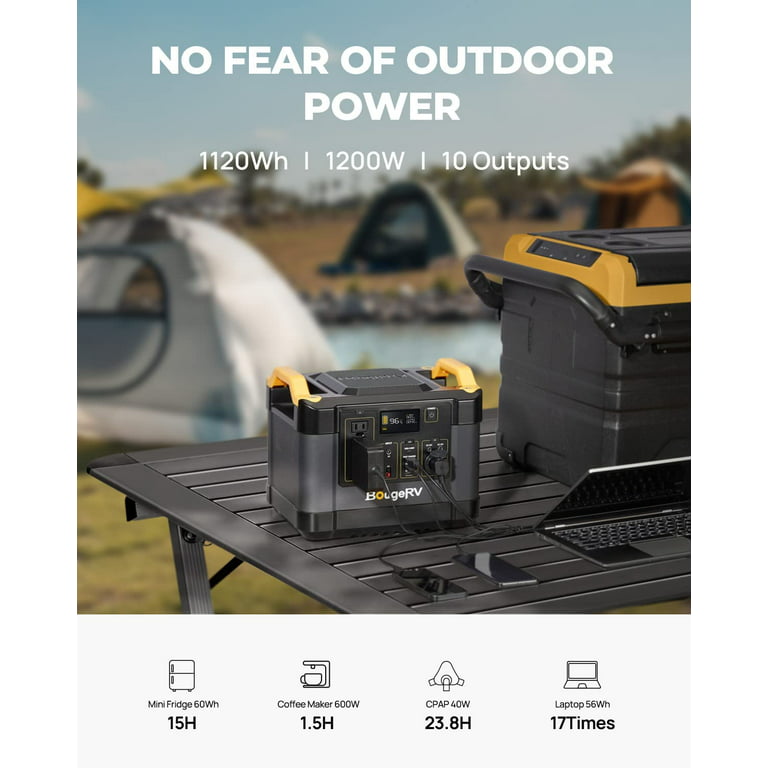 BougeRV Fort 1000 Portable Power Station with 130W Foldable Solar Panel,  1120Wh LiFePO4 Solar Generator Kit for RV Camping Travel Home Use Emergency  Backup 