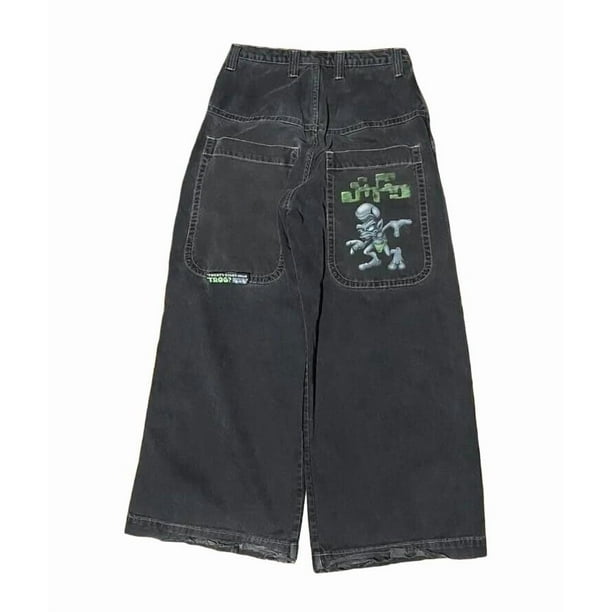 Pantalones vaqueros unisex estilo hip-hop gótico urbano de talle alto y corte holgado con diseños rasgados y bordados for hombre y mujer