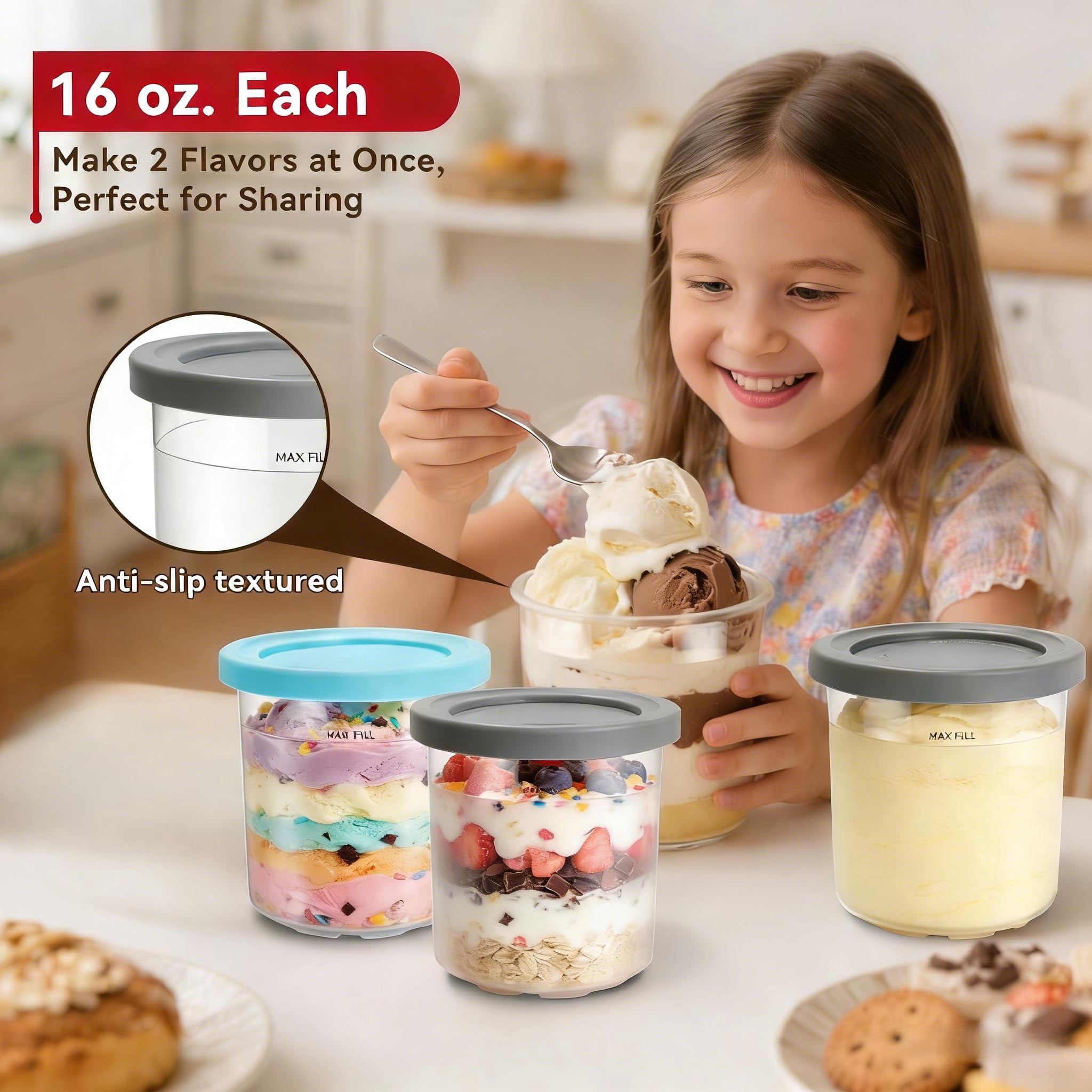 Ninja Creami Pints with Lids, Compatible with NC299AMZ & NC300s Series, Dishwasher Safe & BPA-Free Ice Cream Maker Containers Replacement Set