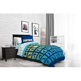 Fortnite Boogie Bomb 7 Piece Full Bed Set, 100% Microfiber, Blue, Gaming Bedding: