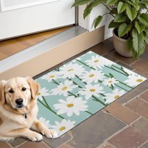 Teal Daisy Flower White Blooms Pattern Door Rugs,Washable Non Slip Door Mats Indoor,Decorative Door Mats,Entry Mat Indoor for Entrance,Bedroom,Kitchen,Bathroom,16"x24"