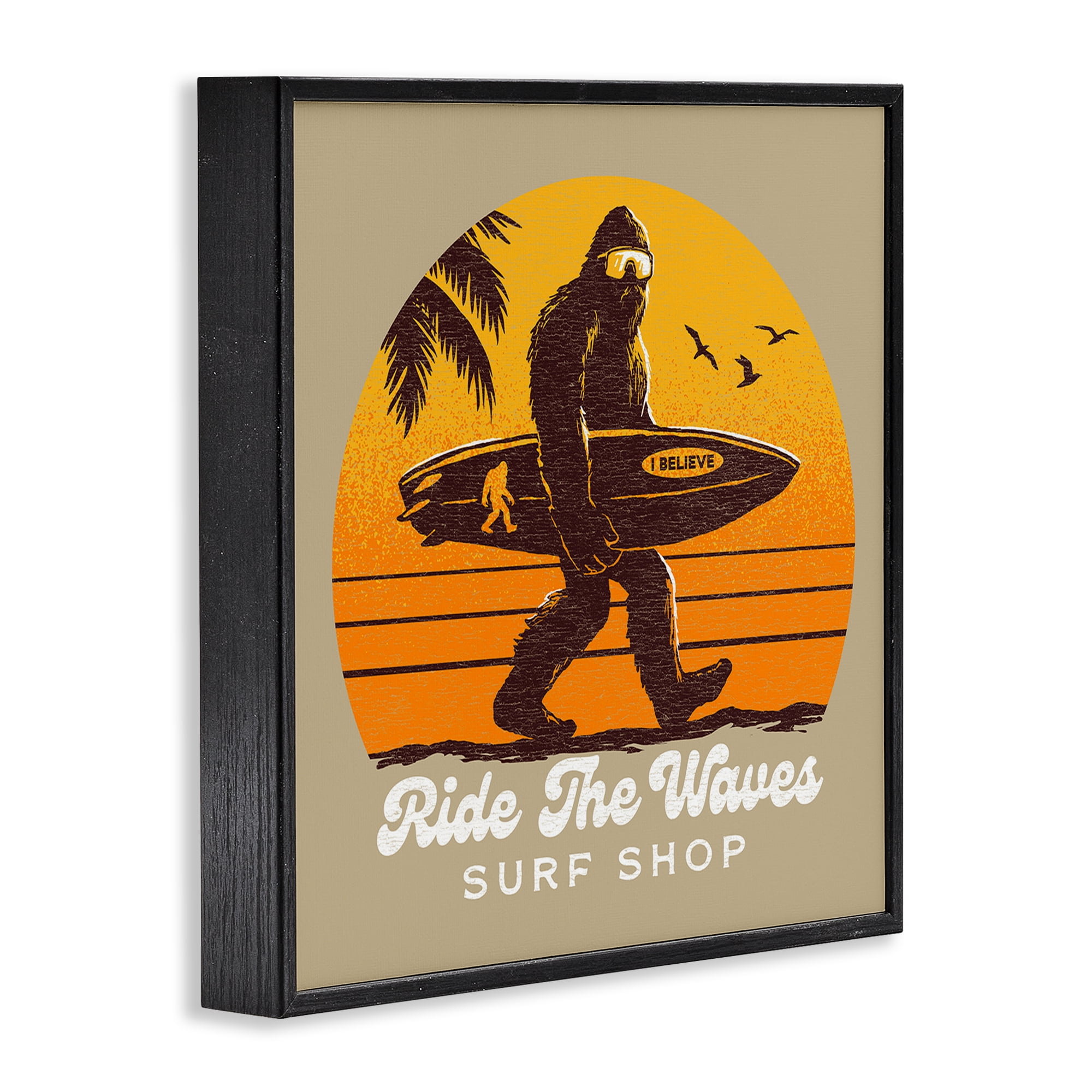 Ride The Waves Surf Shop Black Framed Giclee Art, design by Jedco Brands Inc.
