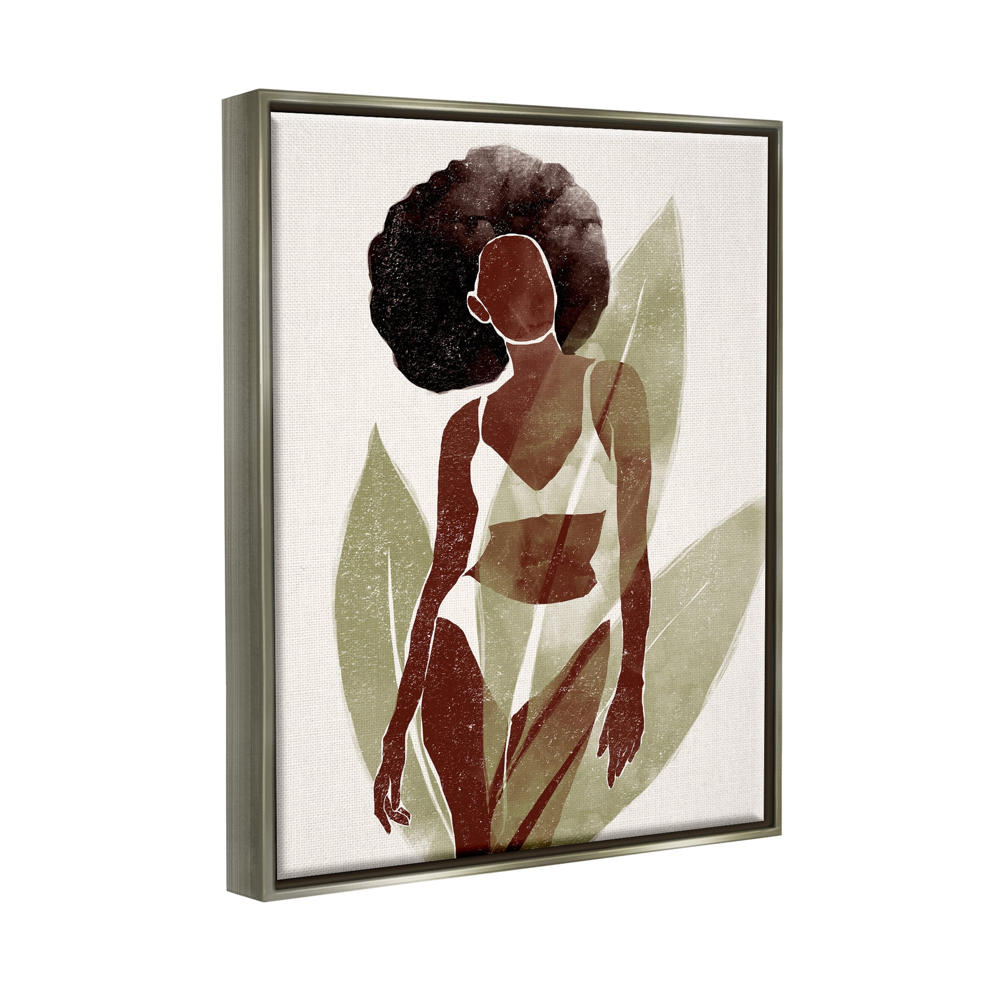 Stupell Boho Woman Botanical Palms Botanical & Floral Painting Gray Floater Framed Art Print Wall Art
