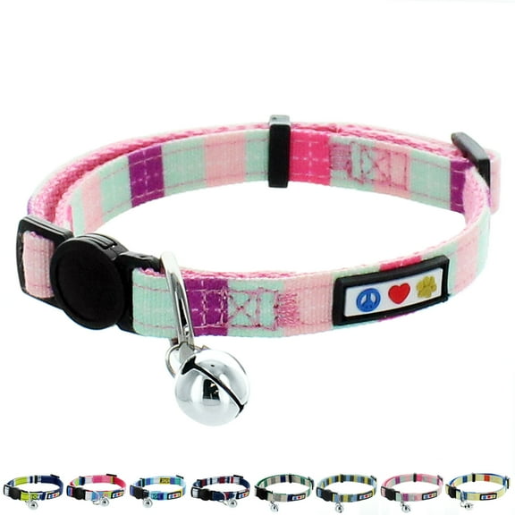 Pawtitas Pet Multicolor Cat Collar Safety Buckle Removable Bell Cat Collar Kitten Collar Teal / Pink / Purple Cat Collar