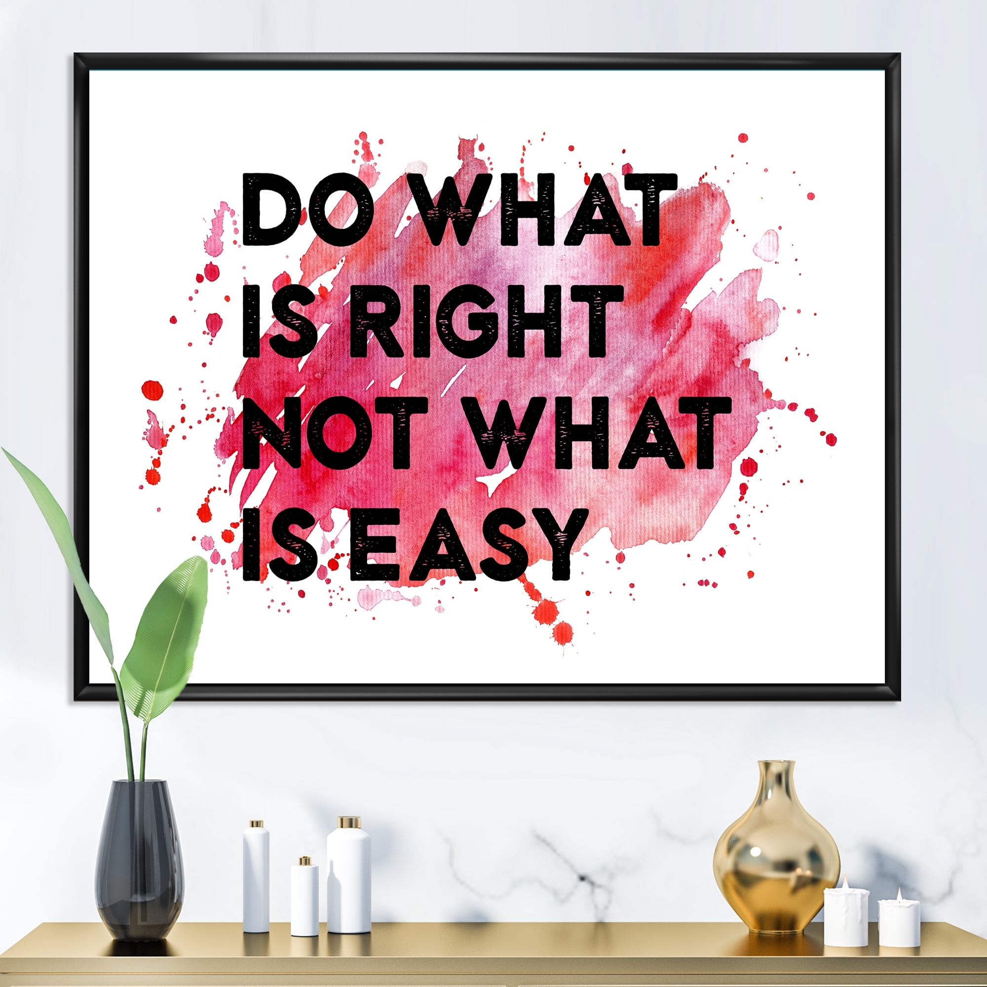Designart 'Do What Is Right Not What Is Easy On Red Background' Traditional Framed Canvas Wall Art Print