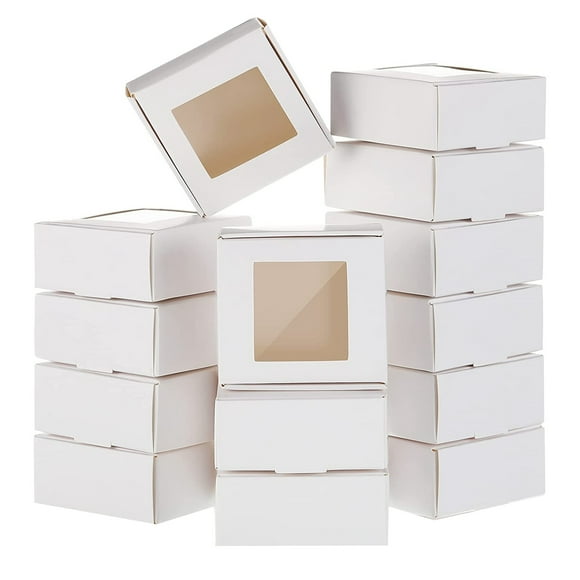 50 Pieces Mini Kraft Paper Box with Window Present Packaging Box Treat Box for Homemade Soap Treat Bakery Candy (White)