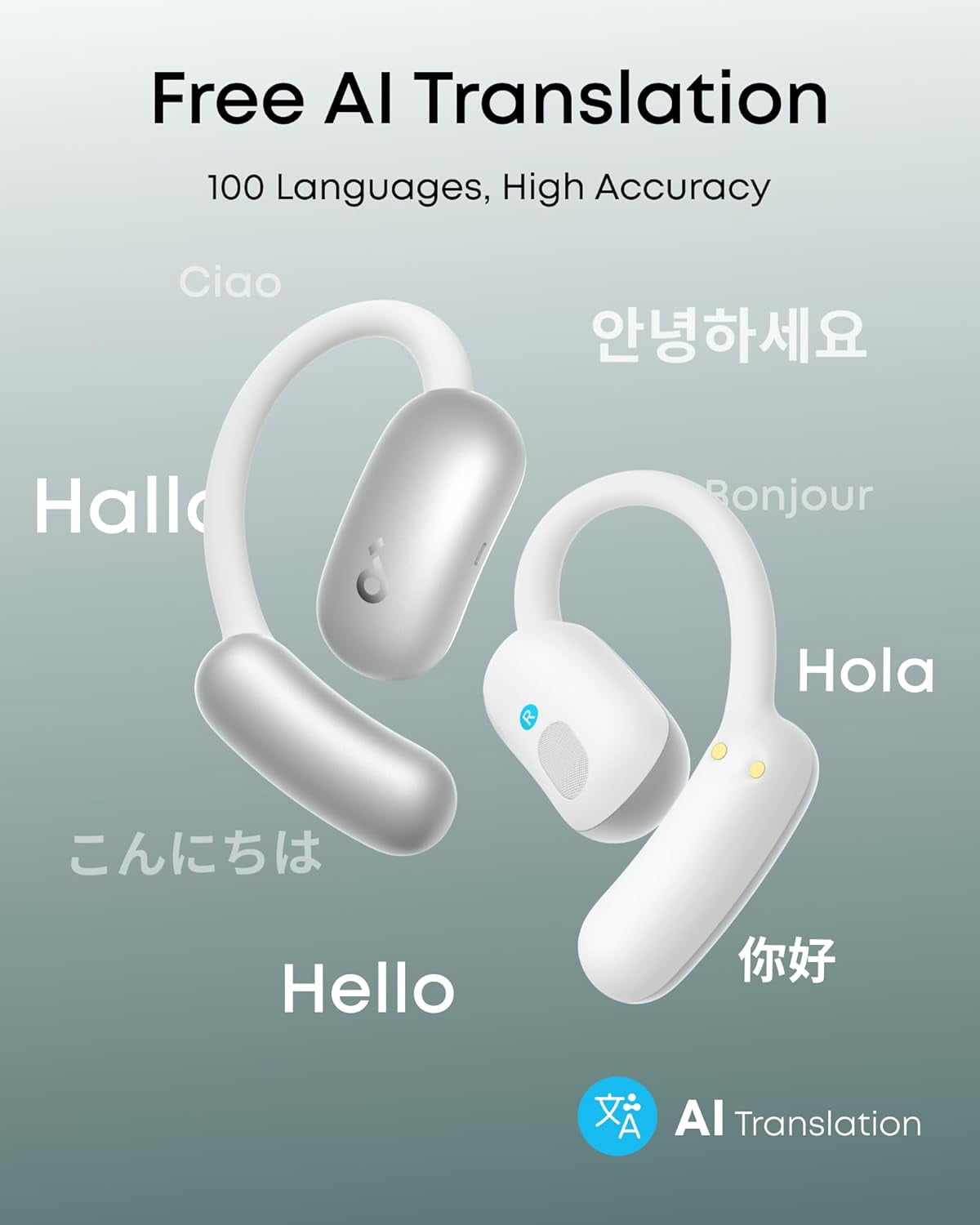 Soundcore AeroFit 2 AI Open-Ear Headphones, Pressure-Free Fit, 2X Bass, Real-Time Translation, Hi-Res, 35H Playtime, IP55