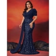 thumbnail image 2 of AURA Plus Size Evening Dress V Neck Short Sleeve Slim Fit Party Long Skirt Beaded Polyester, 2 of 7