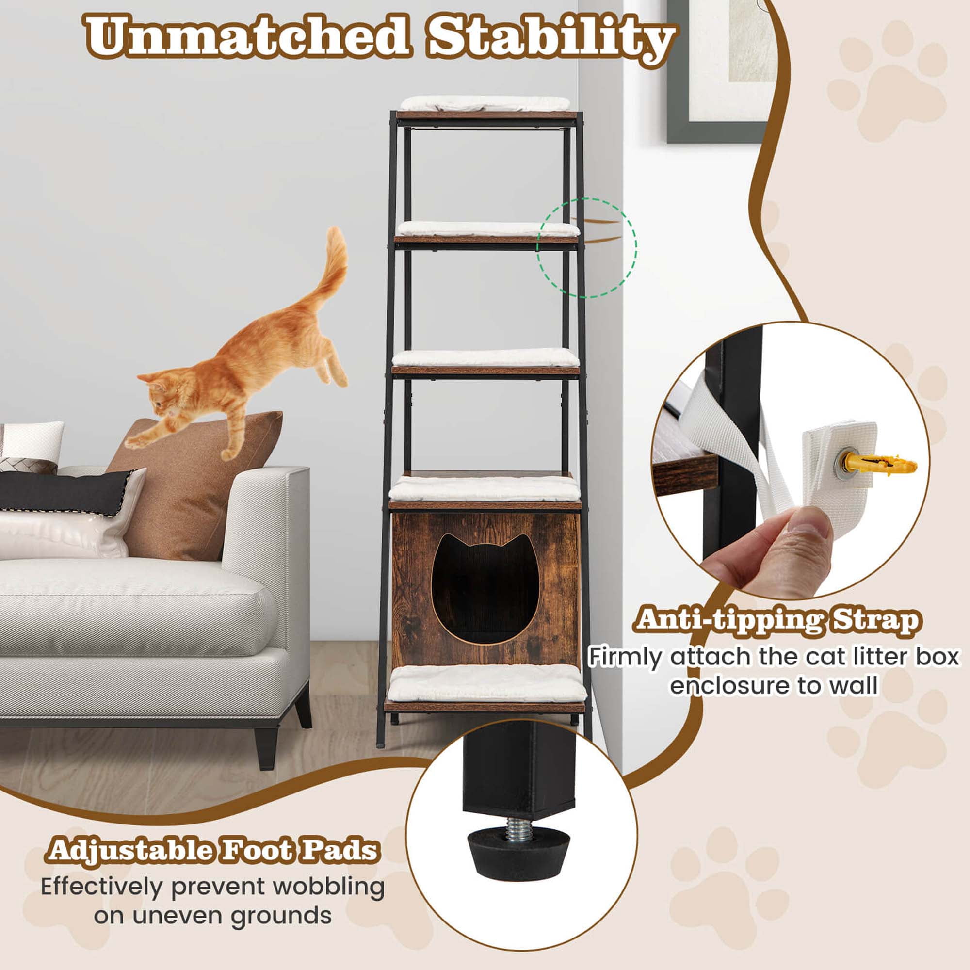 Costway Large Cat Litter Box Enclosure 2-in-1 Hidden Cat Washroom Furniture with Storage Brown