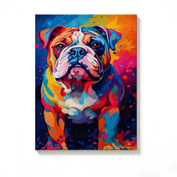 FLASHLUMI 8x12 Inch Vibrant Pop Art English Bulldog Canvas Wall Art, Colorful Dog Pet Decor for Living Room Bedroom, No Frame