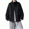 thumbnail image 5 of Men Jacket Solid Color Pockets Button -padded Clothes Three-dimensional Quilting Stand Collar -padded Clothes Coat with Pocket Black L, 5 of 5