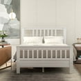 thumbnail image 2 of Euroco Full Size Platform Bed with Headboard, Solid Wood Bed with Slat for Kids, White, 2 of 8