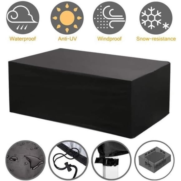 Housse de Protection pour Meubles de Jardin - Tissu Oxford, Résistant au Vent/pluie - 213x132x74cm - Noir