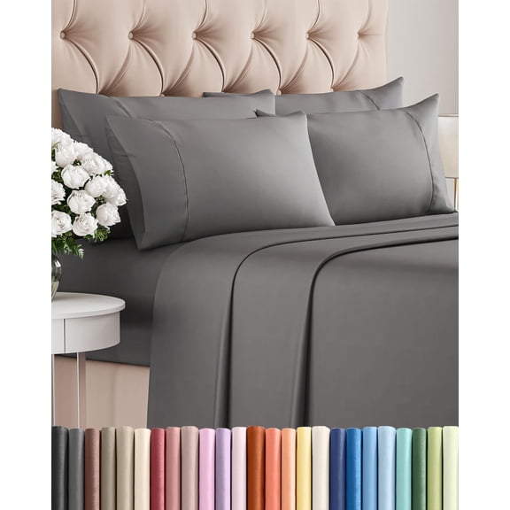 Queen 6 Piece Bed Sheet Set in Dark Grey with Deep Pockets