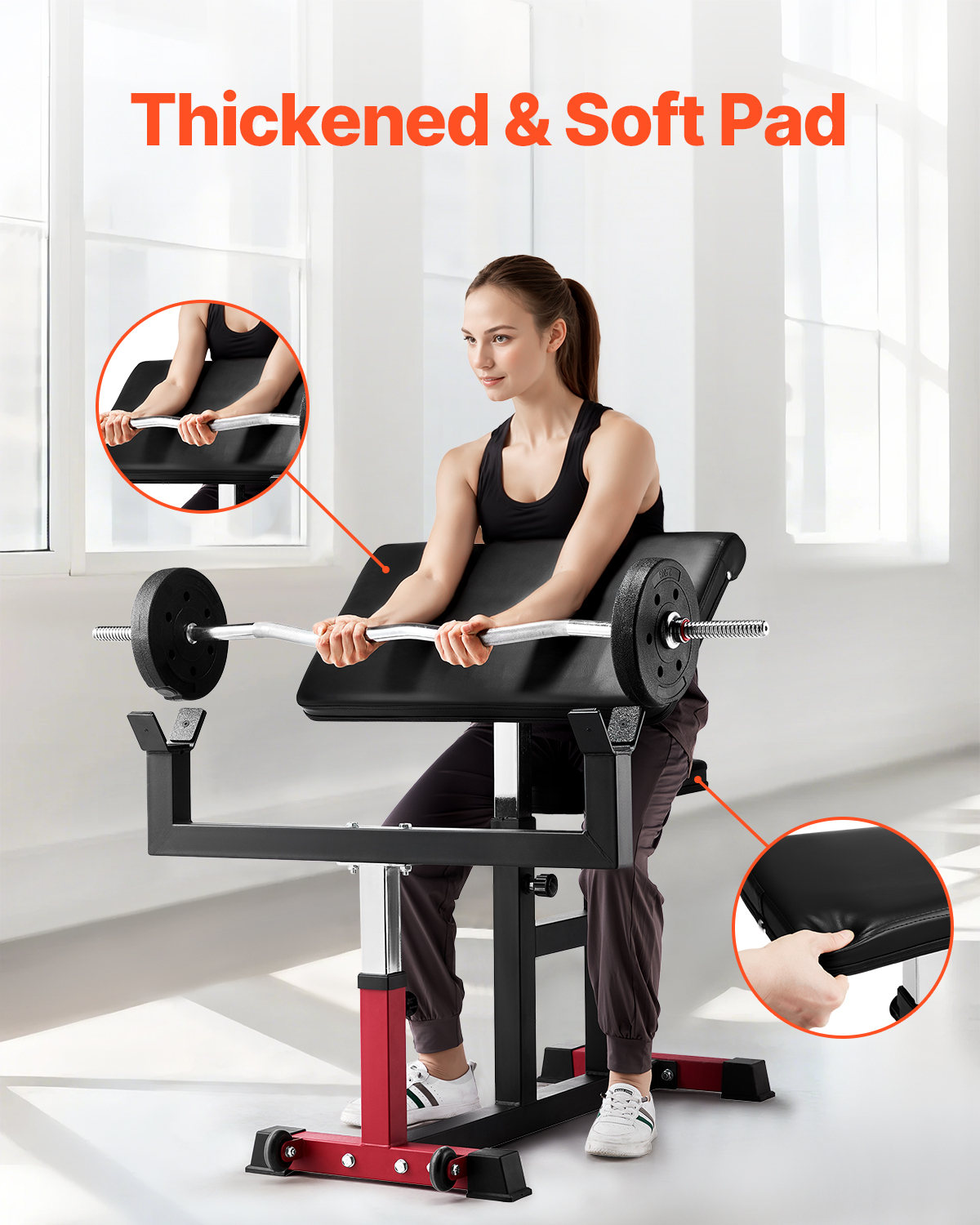 VEVOR Preacher Curl Bench, Strength Training Biceps Machine, Max load 440 LBS Home Gym Equipment, Seated Arm Isolated Barbell Dumbbell Bicep Station, Adjustable Weight Benches for Home Gym