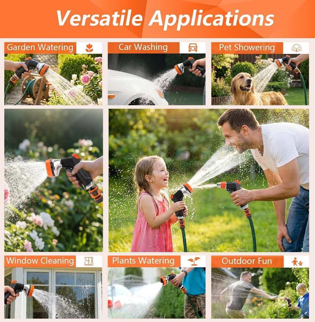 2 Pack Garden Hose Nozzle: High Pressure Water Hose Sprayer with 10 & 2 Spray Patterns - Lightweight & Rust-Proof Handheld Spray Gun (Black)