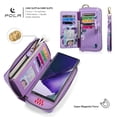thumbnail image 6 of Multifunctional Wallet Case For Samsung Galaxy Note 20 with RFID Blocking Card Slots,Detachable Purse Soft PU Leather Magnetic Snap Hand Strap Zipper Pocket Cute Flower Case with Carabiners,Purple, 6 of 13