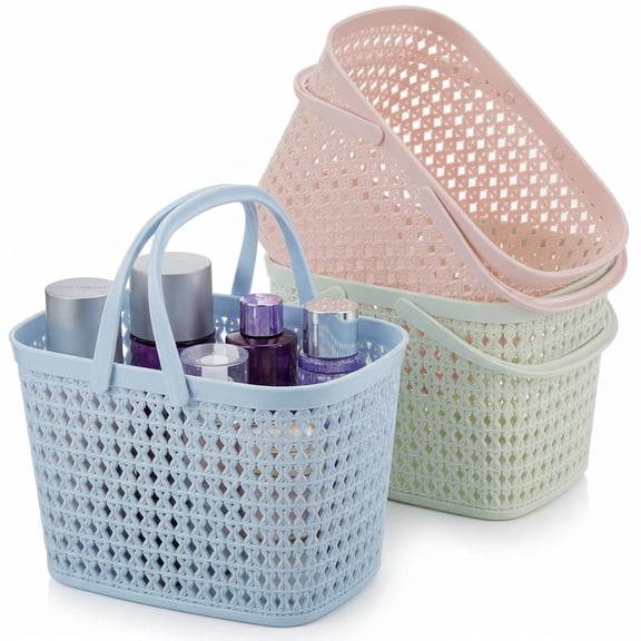 3 Pack Plastic Portable Shower Basket Tote Organizer for Bathroom Kitchen Pantry College Dorm