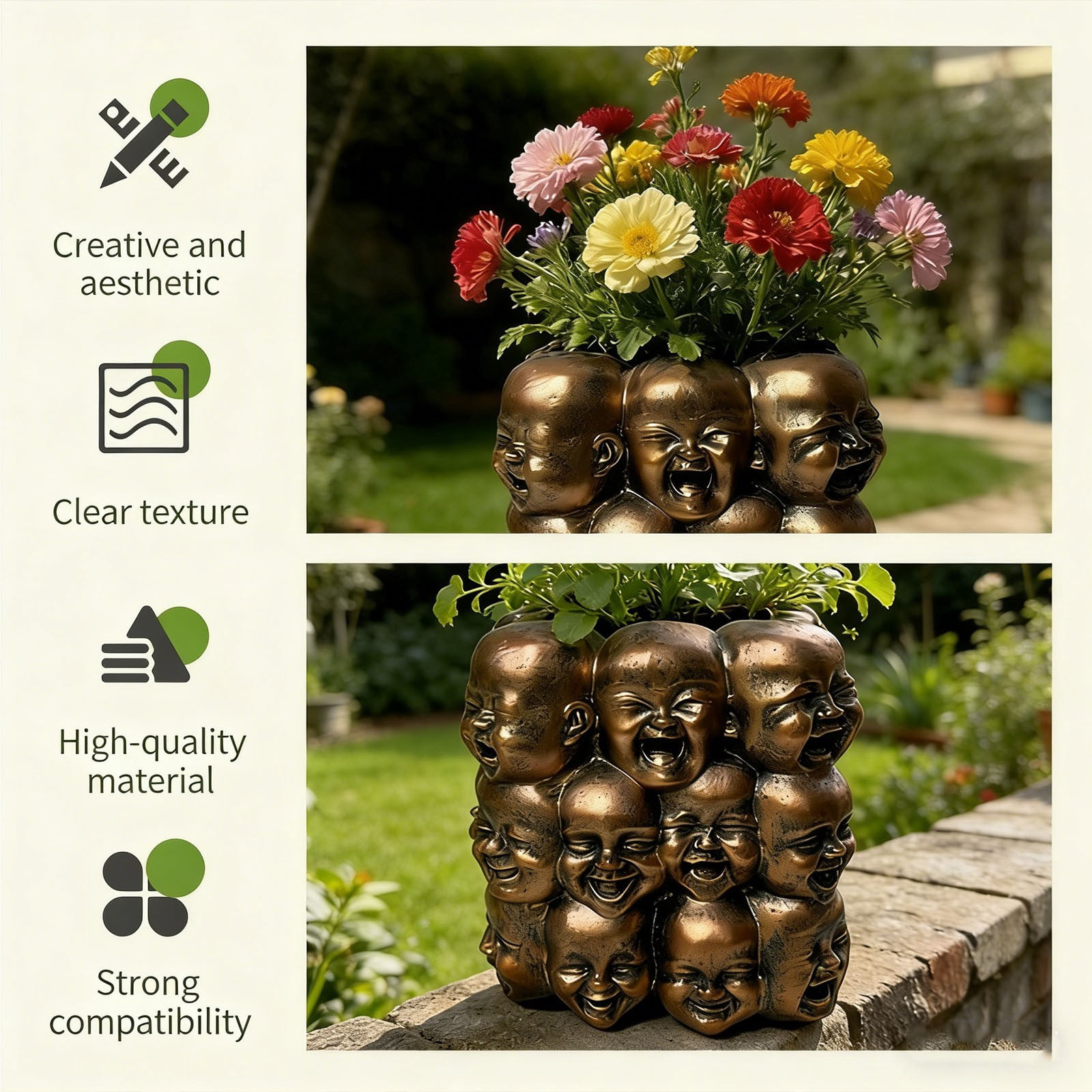 Smiling Buddha Resin Flower Pot, Creative Multi Faceted Planter, Solid Durable Resin Build, Fine Texture Craft Detail, Indoor Gardening Accessory, Auspicious Desktop Decor Ornament