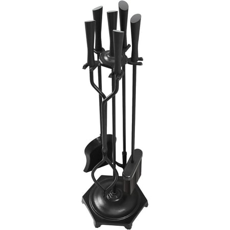 

5 Pcs Fireplace Tools Set 32 Black Wrought Iron Large Fire Tool Set for Outdoor/Indoor Include Chimney Poker Rustic T