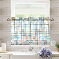 Yayeee Kitchen Curtains Light Filtering 27"x24" Rod Pocket Short Cafe Window Panel, Small Pastel Pattern