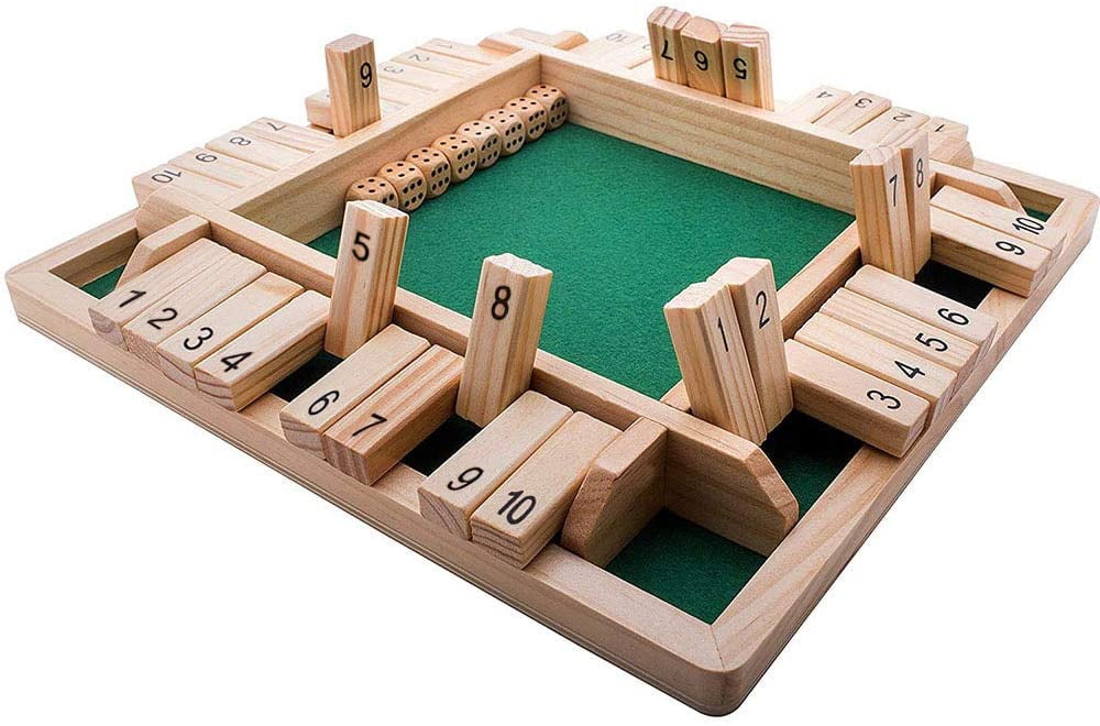 Kitchnexus 4-Player Shut The Box Wooden Table Game Classic Dice Board Toy