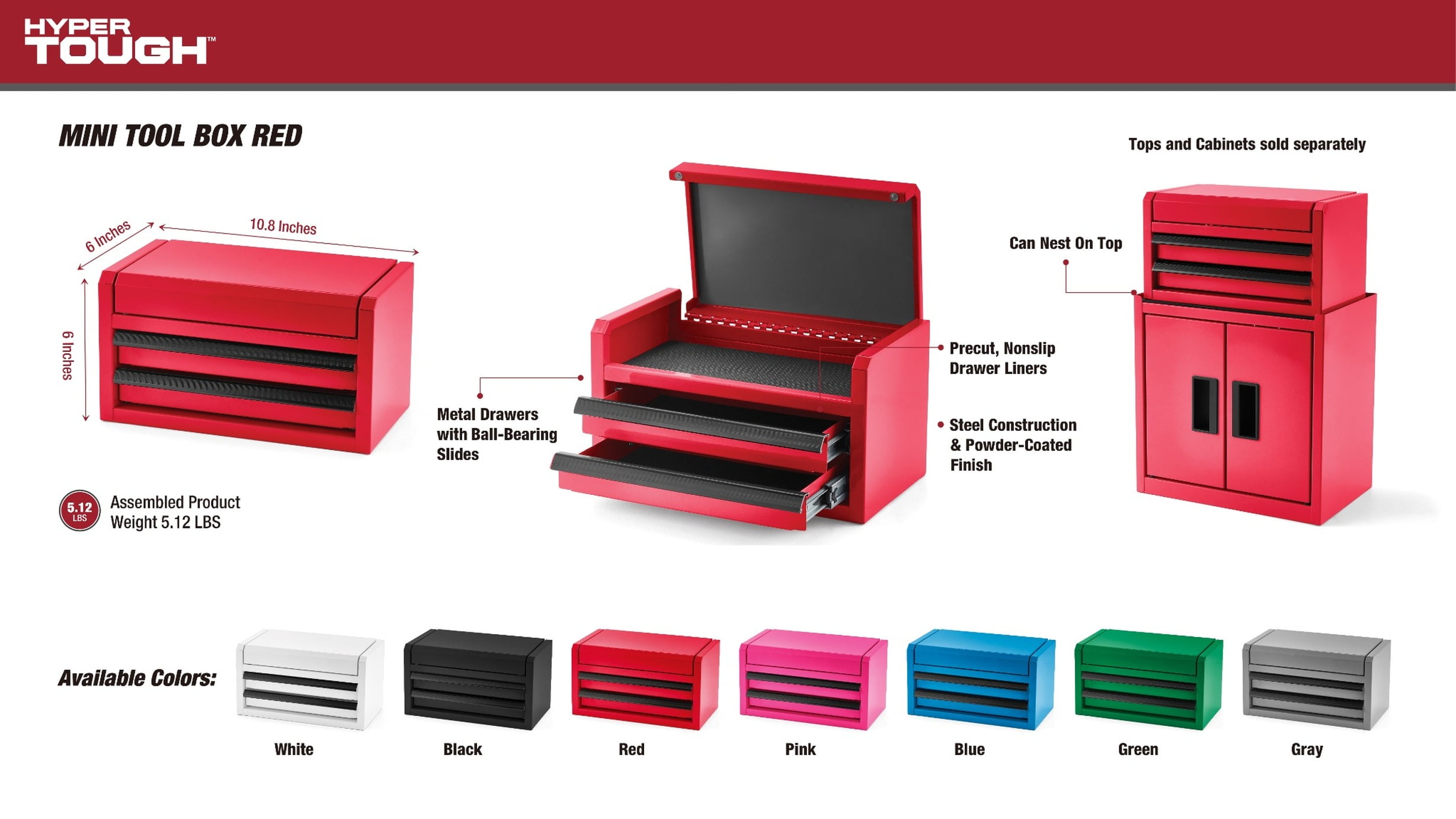Hyper Tough Mini 10-inch 2-drawer Steel Toolbox, Red - Walmart.com