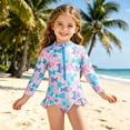 thumbnail image 2 of LRen One Piece Swimming Suit for Girls Long Sleeve Rash Guard Bathing Suits Upf 50+ Sun Protection Casual Summer Beach Swimwear Set, 2 of 5