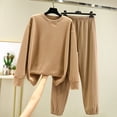 thumbnail image 2 of FRSASU Two Piece Outfits for Women Solid Color Lounge Sets Round Neck Sweatshirt Elastic Waist Sweatpants Sweatsuits Set Khaki, 2 of 4