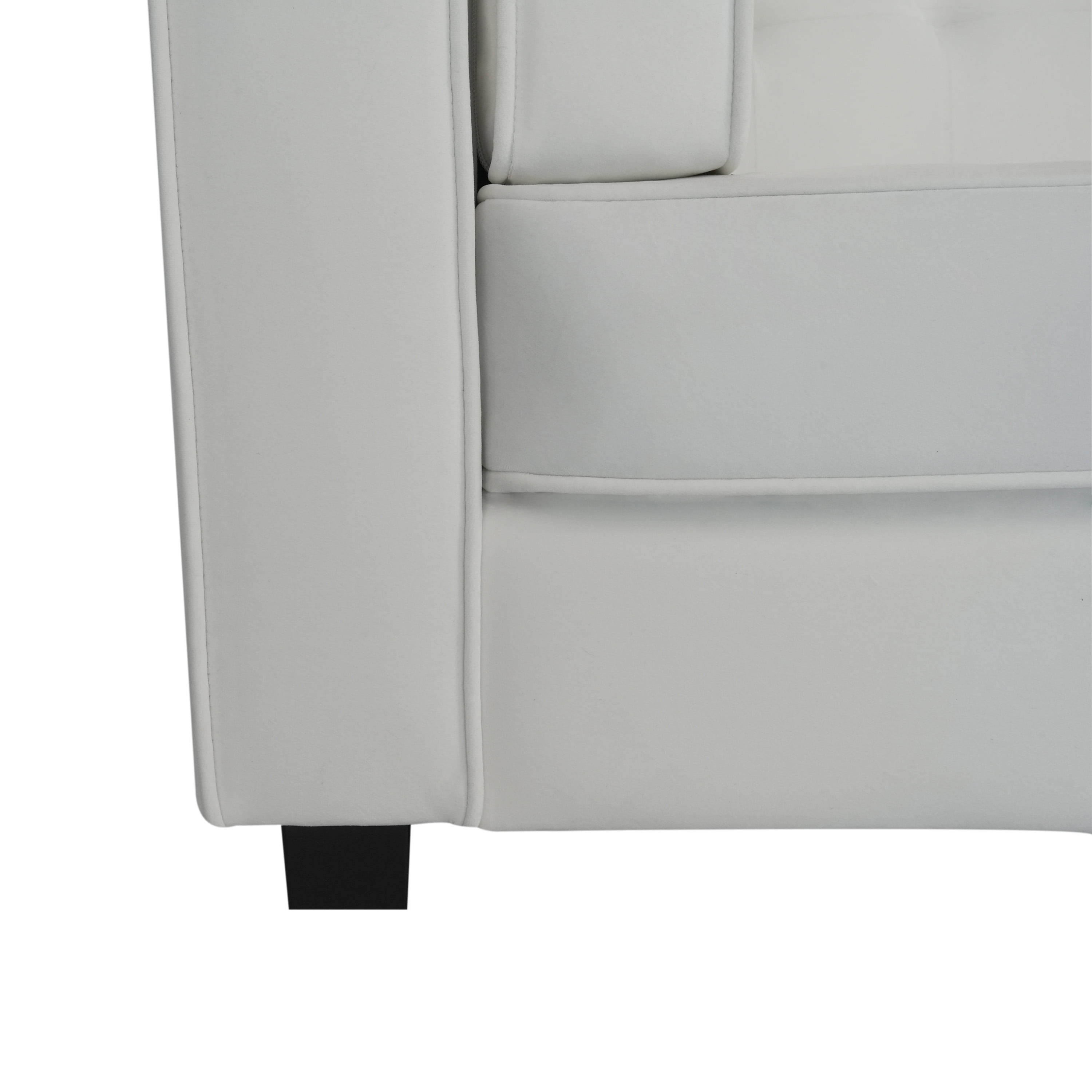 Miniyam 90 in Classic 3-Seater Sofa Modern Solid Print Velvet Tufted Coach, Ivory White