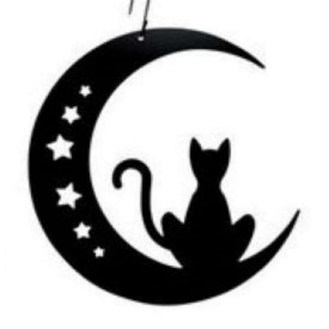 Village Wrought Iron HOS-292 Chat & Lune - Silhouette Suspendue Décorative