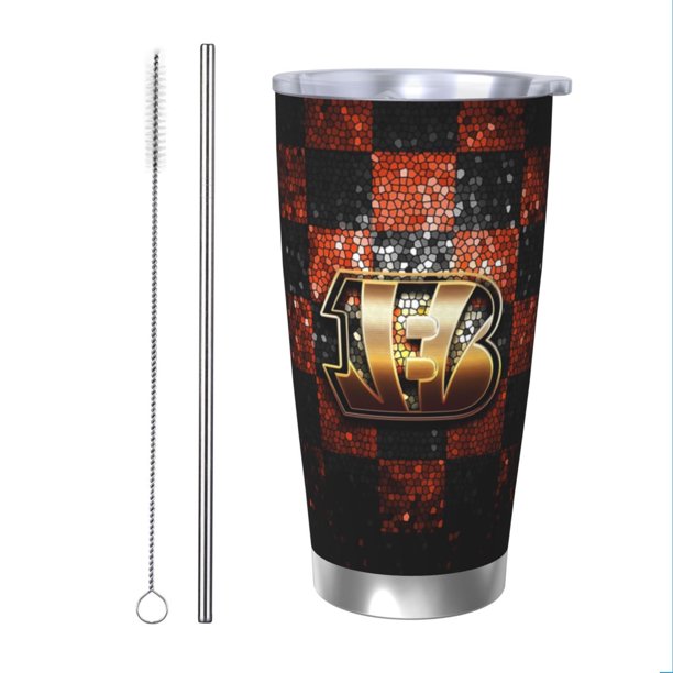 Taza térmica duradera de acero inoxidable 304 con tapa y pajita con temática del equipo de fútbol de Bengals Taza térmica de acero inoxidable de 20 oz Taza para automóvil Adecuada para bebidas frías