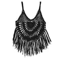 thumbnail image 4 of JIAYUE Womens Swimsuit Cover-Ups Deep V Neck Sleeveless Above Knee Sexy Pure Color Crochet Hollow Tassel Beach Spaghetti Strap Bathing Suit Cover Up Top, 4 of 5