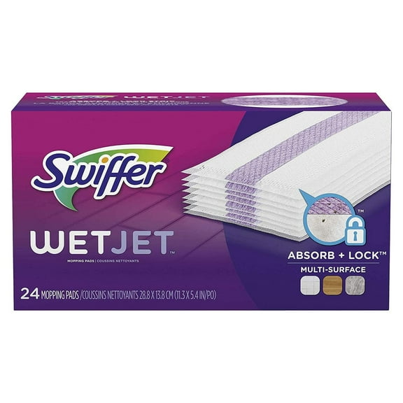 Swiffer WetJet Hardwood Floor Cleaner Spray Mop Pad Refill, Multi Surface, 24 Count