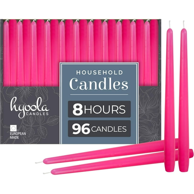Hyoola Tall Taper Candles Bulk - 10 Inch Hot Pink Fuchsia Unscented Dripless Taper Candles - 8 Hour Burn Time - 100 Pack