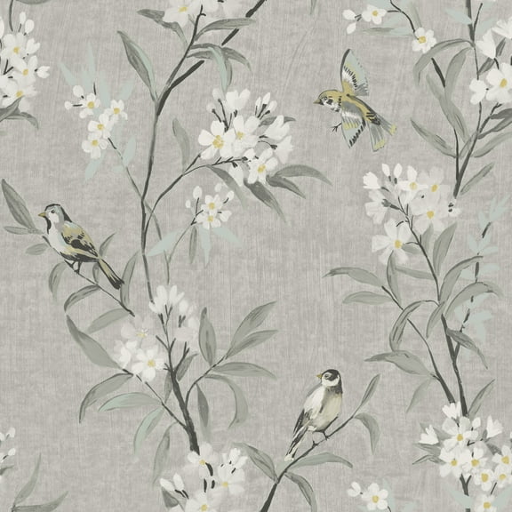 Chesapeake Tea Olive Gray Finch Frolic Wallpaper