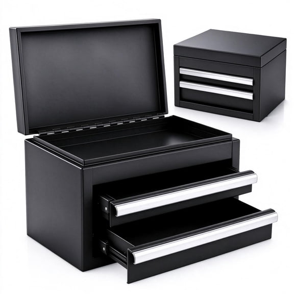 Mini Metal Tool Box with 2 Drawers and Top Storage,Portable Tool Organizer
