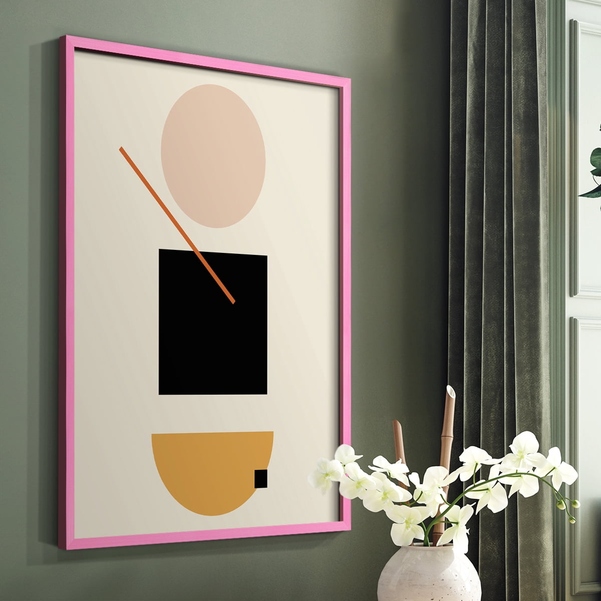 Simple Shape in Pink Solid Wood 11 x 14 Framed Print