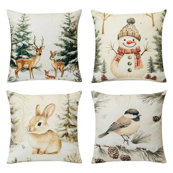 4-Pack Christmas Linen Pillow Covers – 18x18in 3D Printed Flax Cushion Cases for Sofa & Holiday Decor