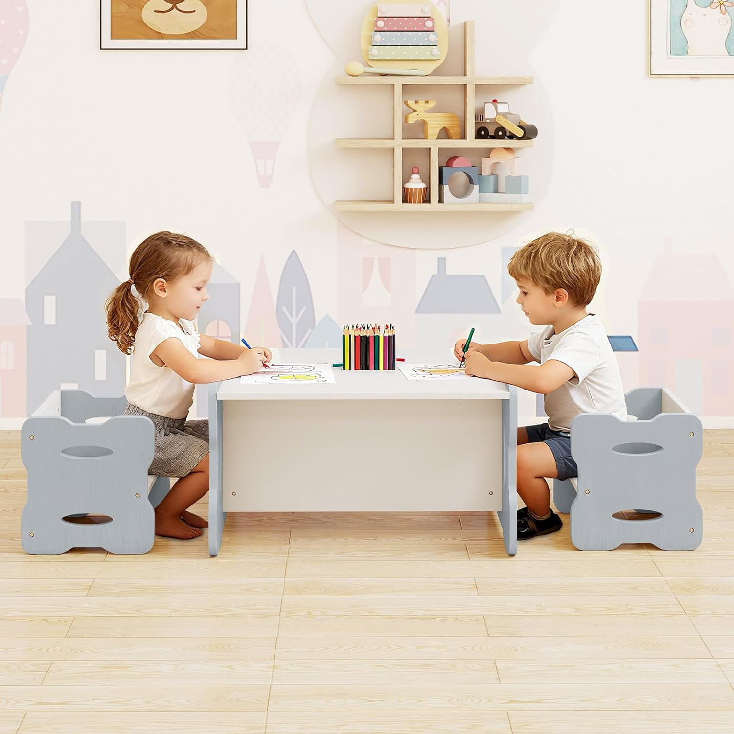 OLAKIDS Kids Table and Chair Set, Toddler 3-Piece Activity Table with 2 Chairs for Building Block Drawing Reading Eating Art Crafts, Children Montessori Furniture for Playroom Kindergarten