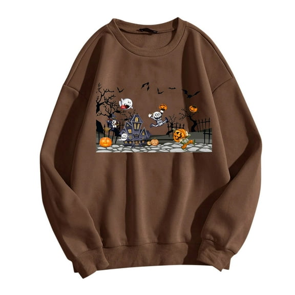 Hoodies for Men Comfort Wash Sweatshirt Cow Sweatshirt Men Athletic Tops Thick Sweatshirts for Cute Fall Halloween Men's Fall And Winter Hoodless Brown L