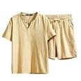thumbnail image 5 of Zenithor Men's 2 Piece Cotton Linen Sets Summer Short Sleeve Button Placket Shirt and Shorts Casual Outfits for Beach Vacation XS-3XL, 5 of 6