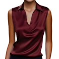thumbnail image 2 of VJGBEGW Women Sleeveless Collared Satin Blouse Draped Cowl V Neck Silky Glossy Tank Tops Elegant Satin Vest Shirt For Summer Wine 2XL, 2 of 5