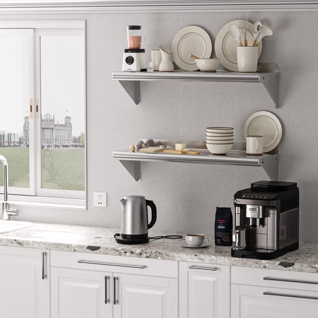 BeesClover 36"x12" Stainless Steel Wall Shelf with Adjustable Backsplash & Brackets