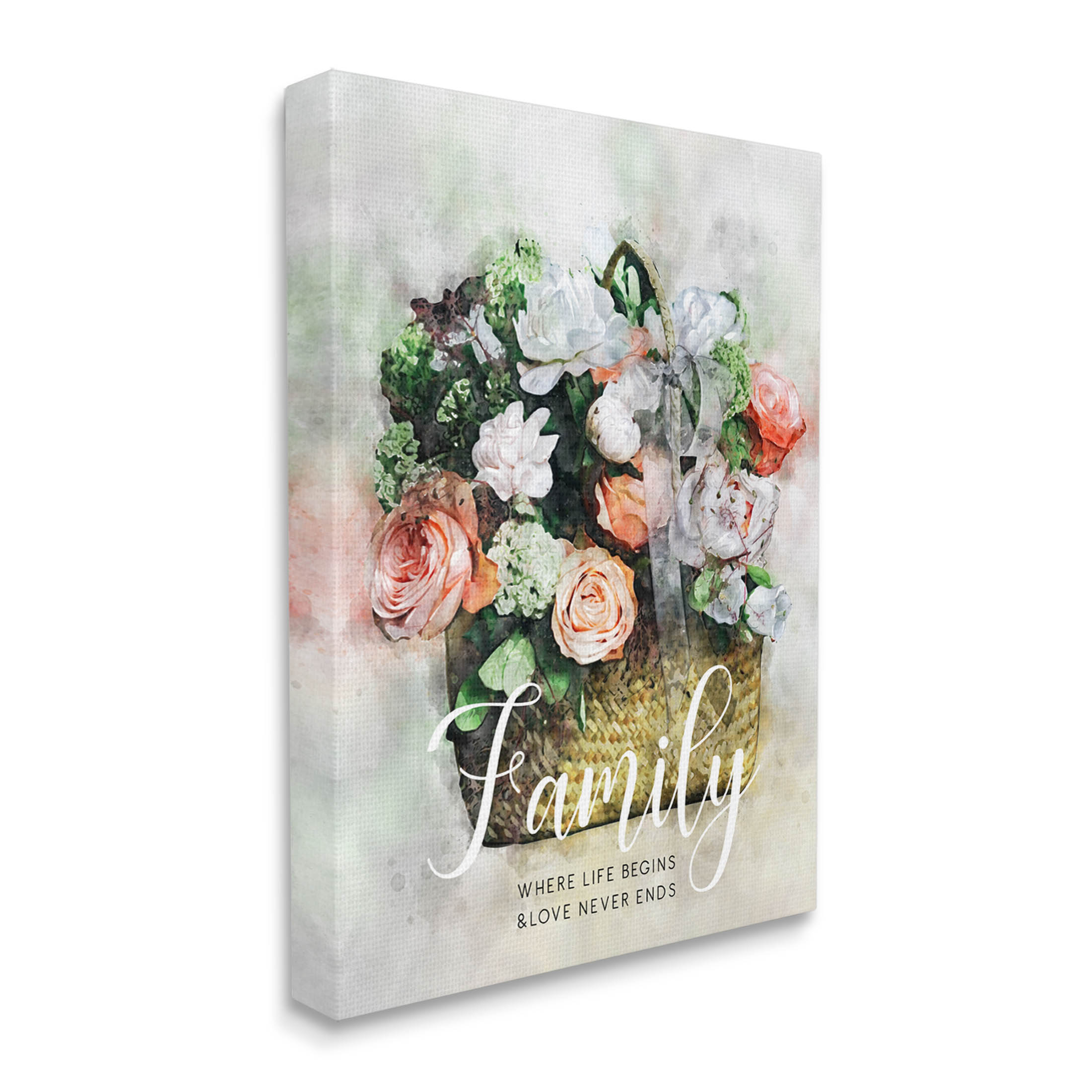 Family Where Life Begins Phrase Botanical & Floral Graphic Art Gallery Wrapped Canvas Print Wall Art