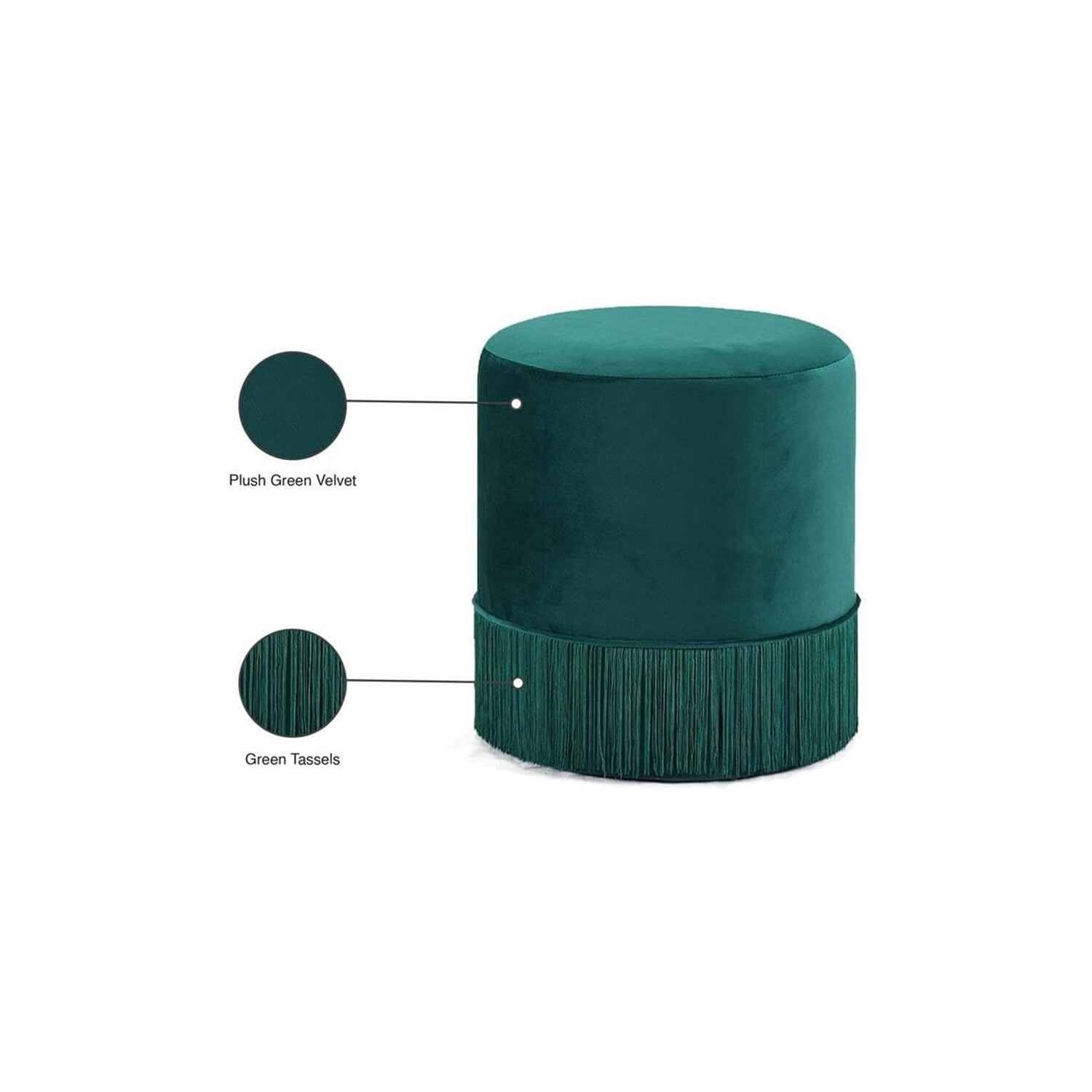 HomeStock Tribal Treasures Modern, Contemporary Velvet Upholstered Ottoman, 15.5" W x 15.5" D x 17.5" H-Color:Green