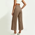 thumbnail image 4 of Capris Pants for Women Wide Leg Golf Casual Cropped with Pockets Brown High Waist Summer Business Size XL, 4 of 6