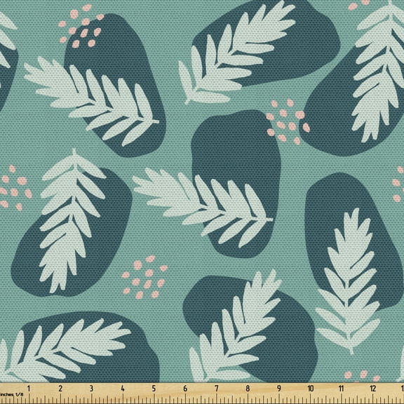Exotic Fabric by the Yard, Design of Leafy and Brush Strokes Jungle Elements, Upholstery Fabric for Dining Chairs Home Decor Accents, Cadet Blue Dark Teal by Ambesonne