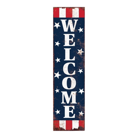 HomeRoots 633502 36 in. Red White & Blue Americana Wood Welcome Reversible Porch Sign