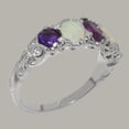 thumbnail image 3 of LBG British Made 18k White Gold Natural Amethyst & Opal Womens Anniversary Ring - 33 size options - Size 9, 3 of 6